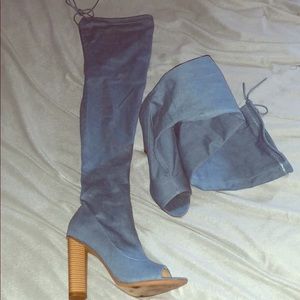 Denim thigh high boots